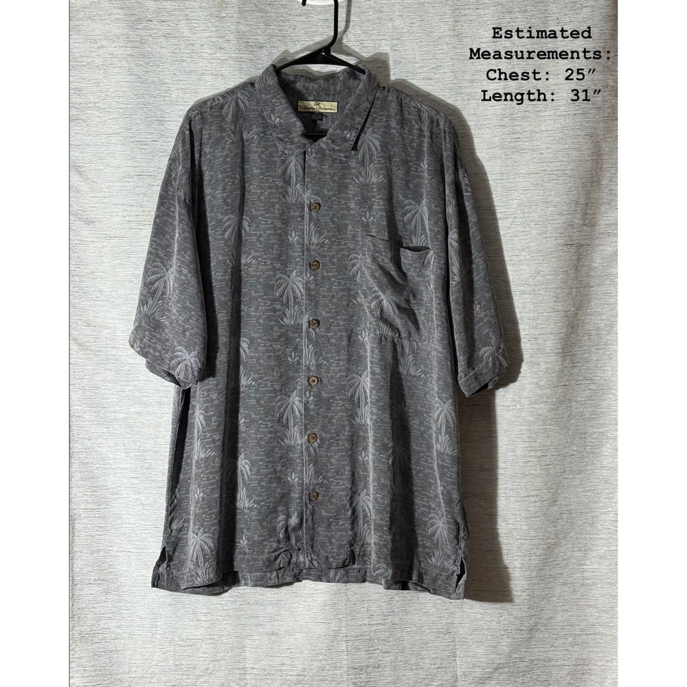 Tommy Bahama Men's Gray‎ Silk Hawaiian Shirt Palm Tree Print Button Up Aloha XL